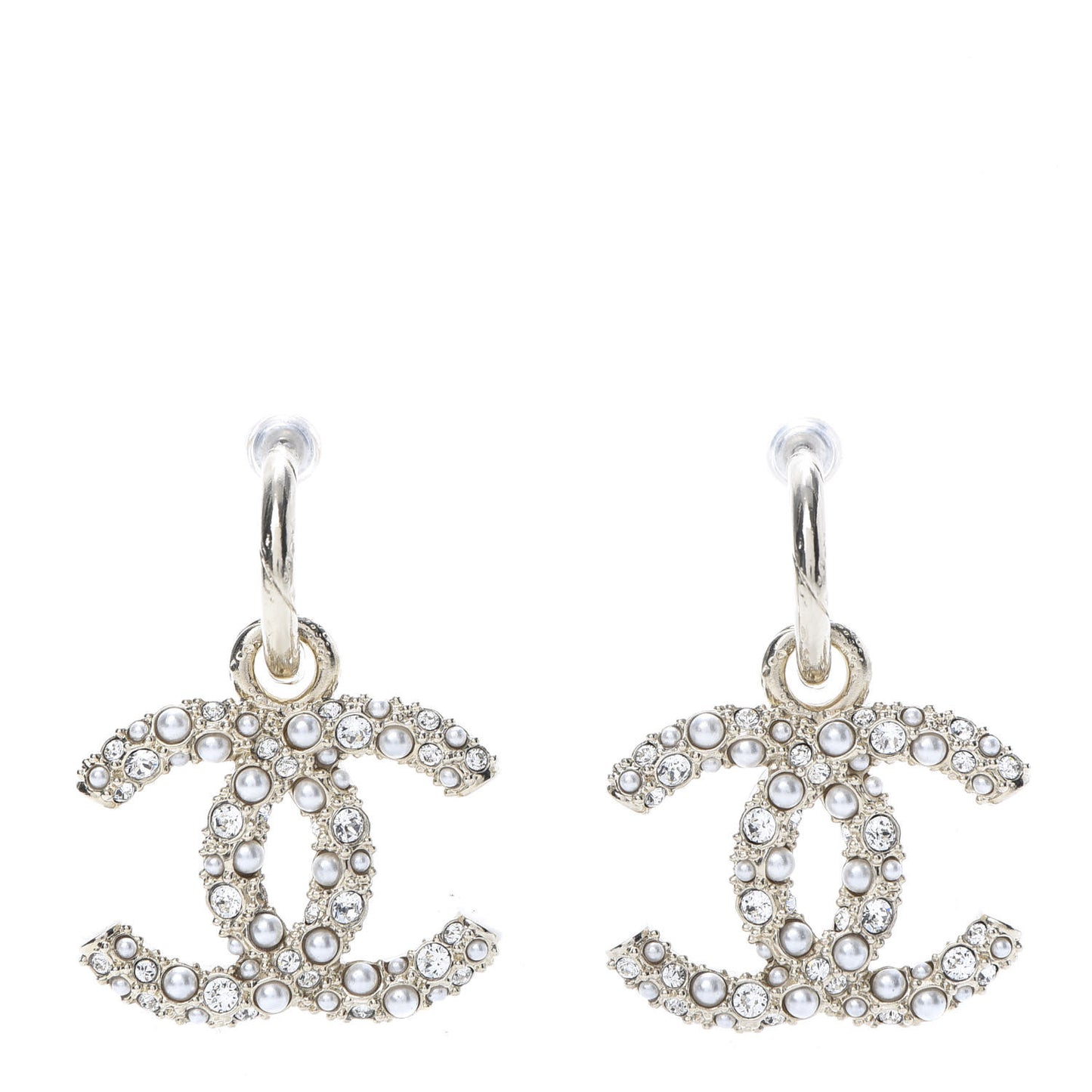 Crystal Pearl Caviar CC Drop Earrings Gold