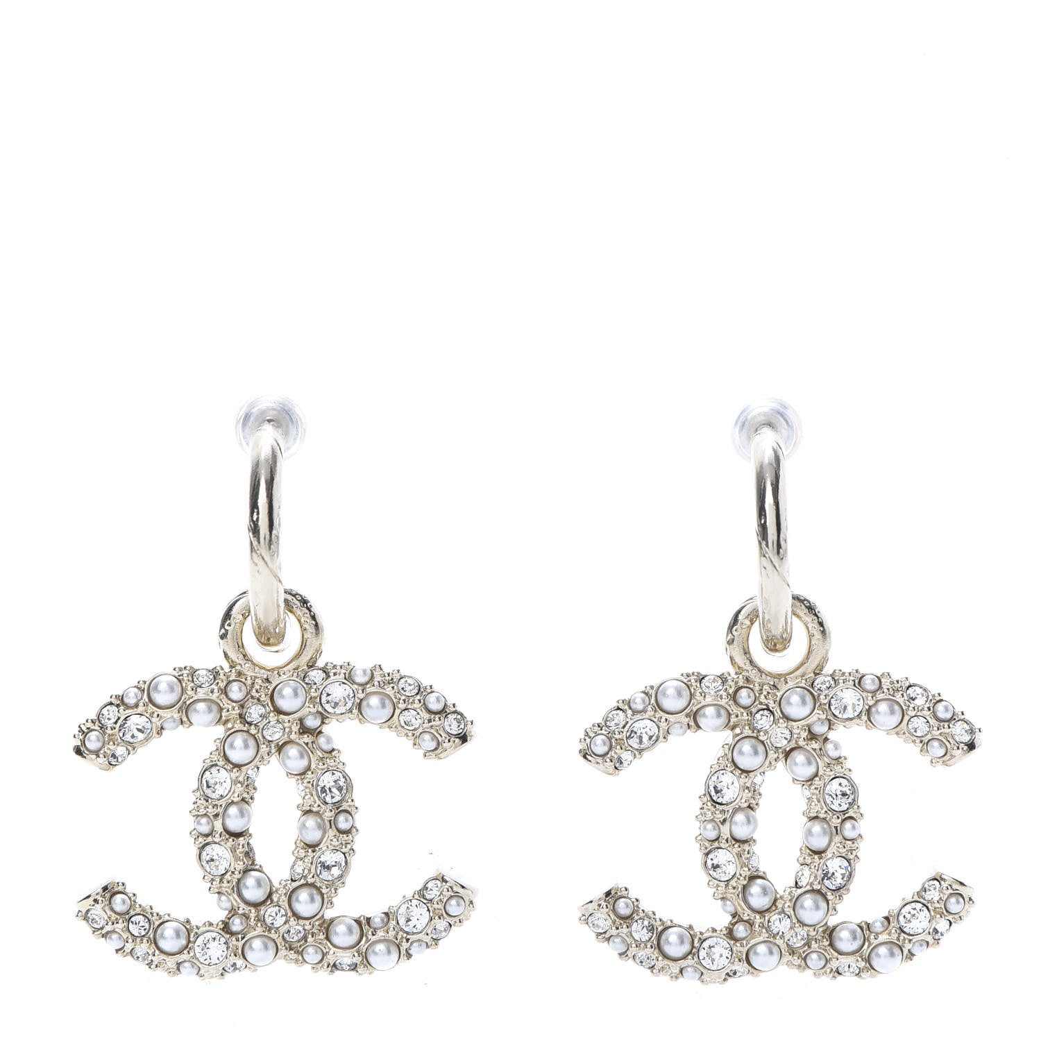 Chanel Crystal Pearl Caviar CC Drop Earrings Gold 1 of 5