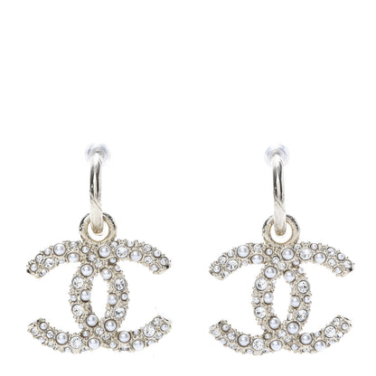 Chanel Crystal Pearl Caviar CC Drop Earrings Gold 1 of 5