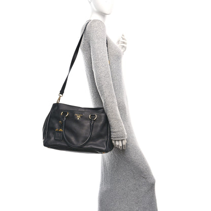 Prada Vitello Daino Tote Black 2 of 9