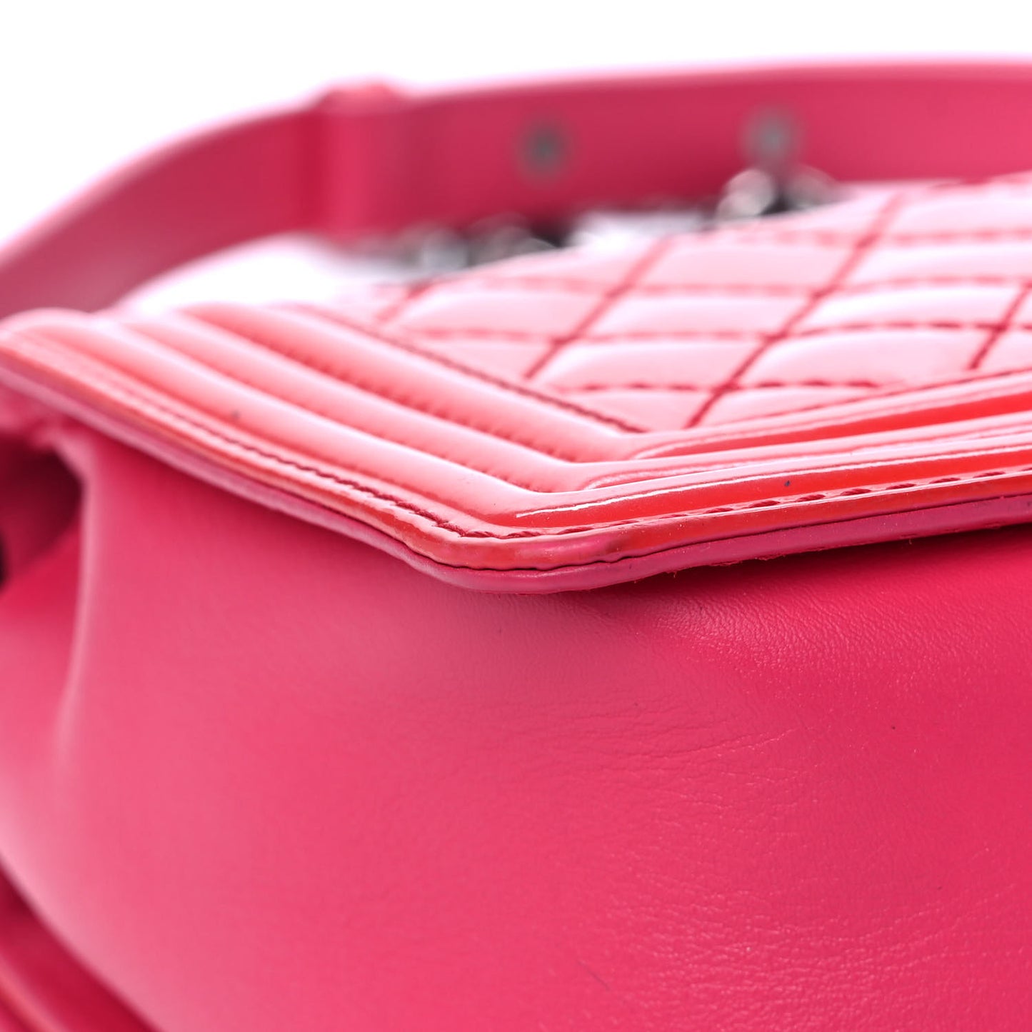Patent Calfskin Enamel Quilted Medium Boy Flap Dark Pink