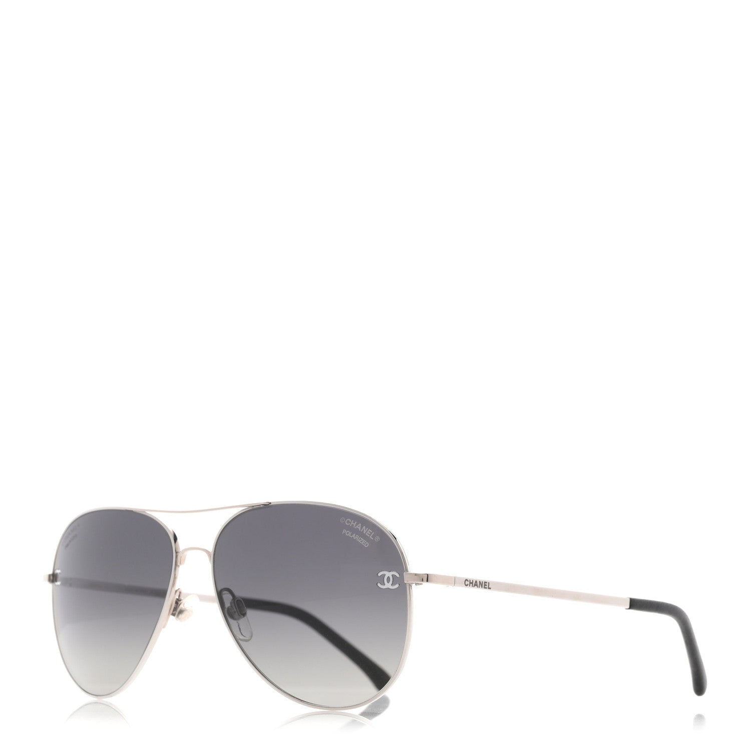 Chanel Metal Polarized CC Aviator Sunglasses 4189-T-Q Silver 1 of 8