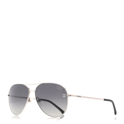 Chanel Metal Polarized CC Aviator Sunglasses 4189-T-Q Silver 1 of 8