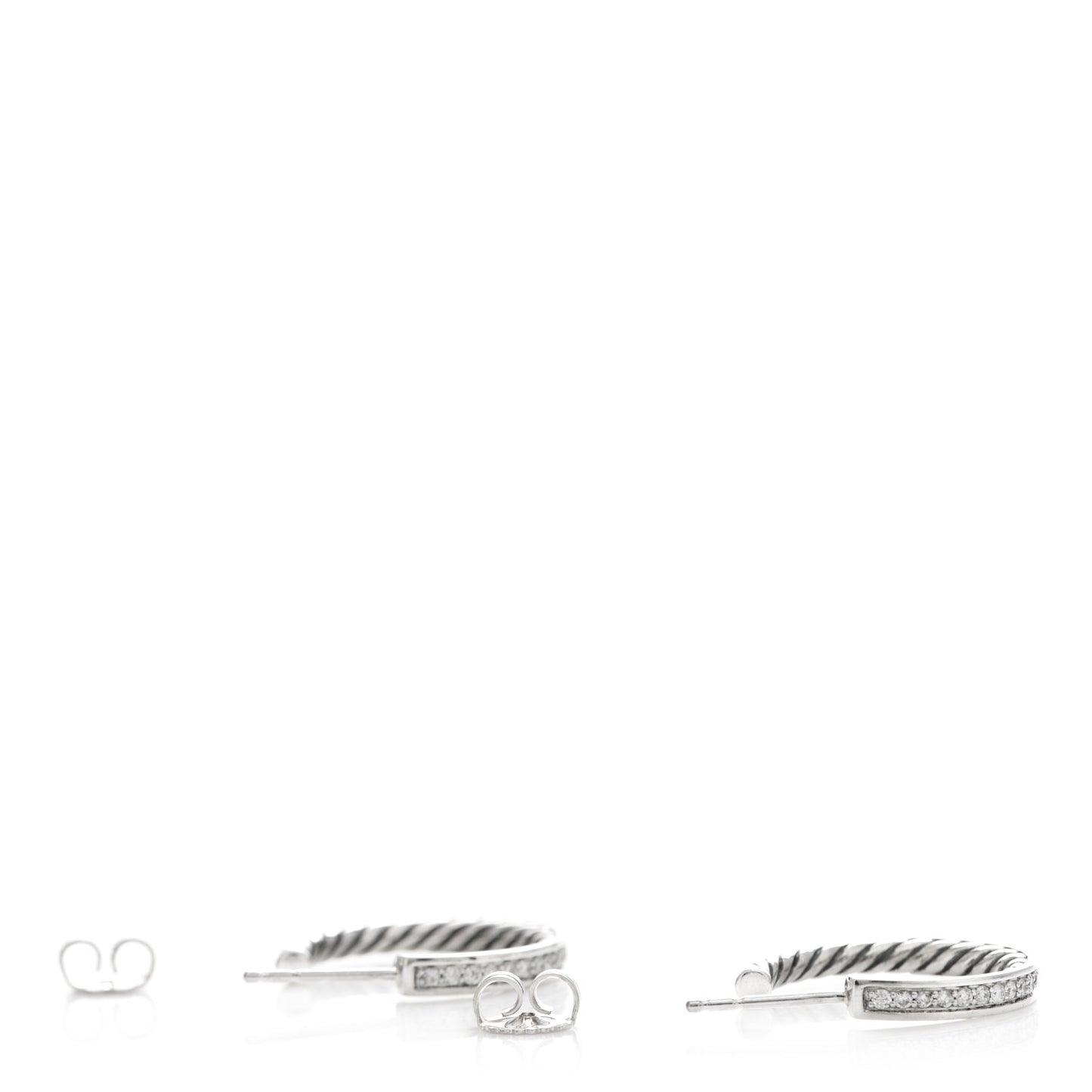 Sterling Silver Diamond Sculpted Cable Hoop Earrings