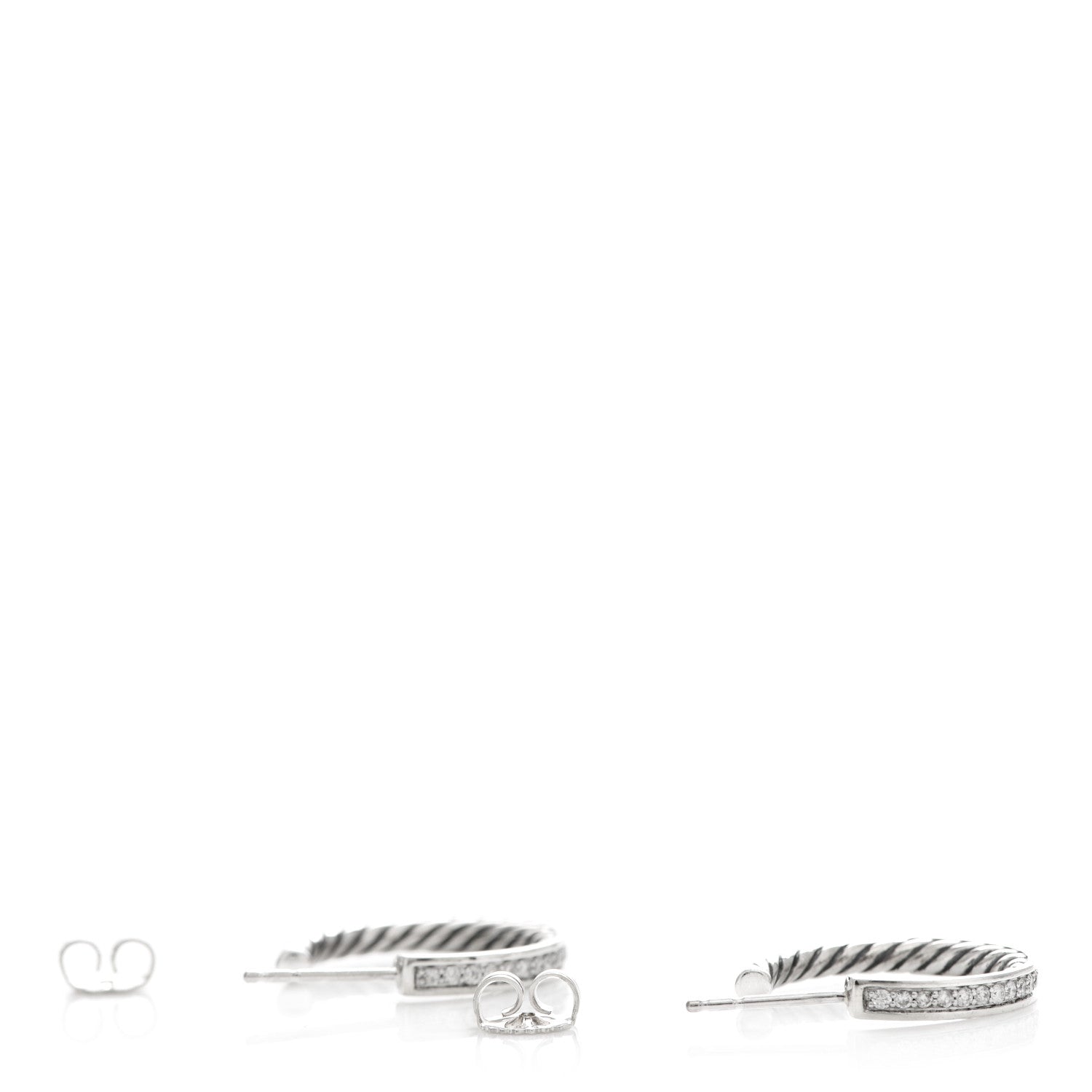 David Yurman Sterling Silver Diamond Sculpted Cable Hoop Earrings 3 of 4