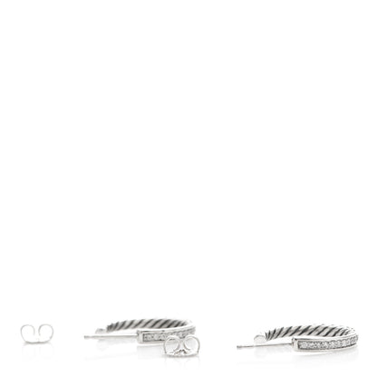 David Yurman Sterling Silver Diamond Sculpted Cable Hoop Earrings 3 of 4