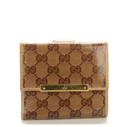 Gucci Crystal Monogram Metal Bar French Flap Wallet Metallic Gold 1 of 7