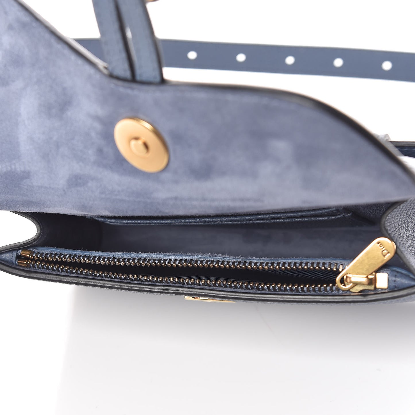 Grained Calfskin Saddle Belt Clutch Denim Blue