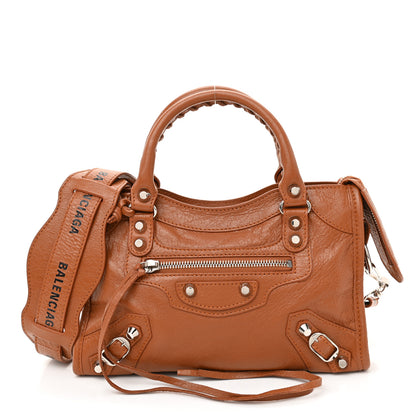 Balenciaga Agneau Classic Silver Hardware Mini City Logo Strap Camel Black 3 of 9