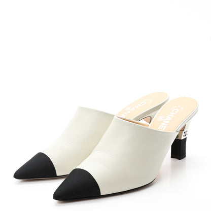 Chanel Lambskin Grosgrain Cap Toe CC Mules 40.5 White 3 of 10