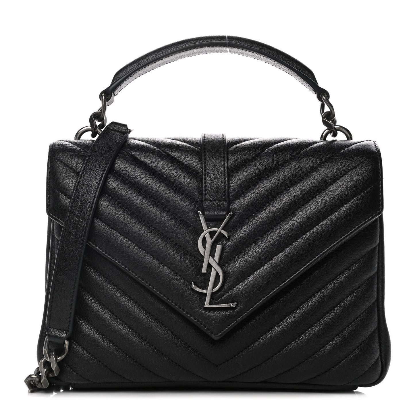 Sheepskin Matelasse Chevron Monogram Medium College Bag Black