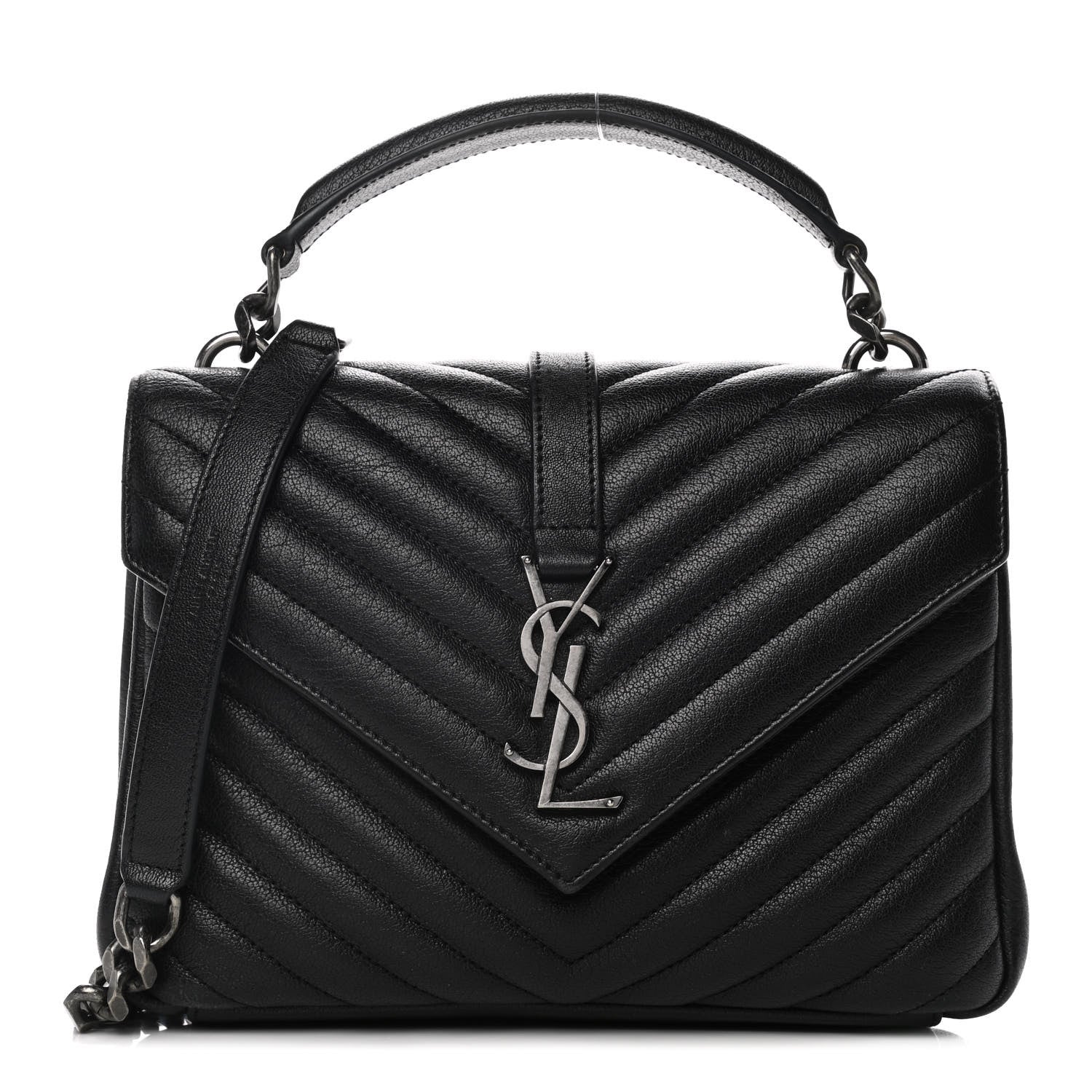 Saint Laurent Sheepskin Matelasse Chevron Monogram Medium College Bag Black 1 of 11