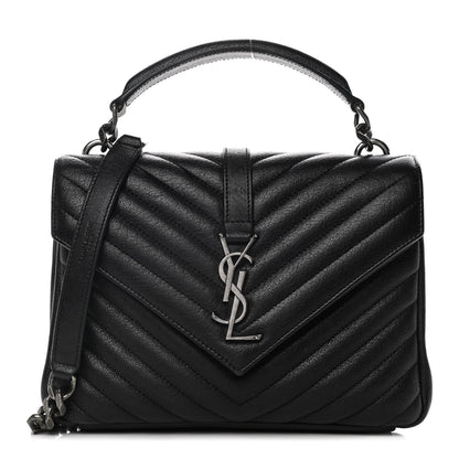 Saint Laurent Sheepskin Matelasse Chevron Monogram Medium College Bag Black 1 of 11