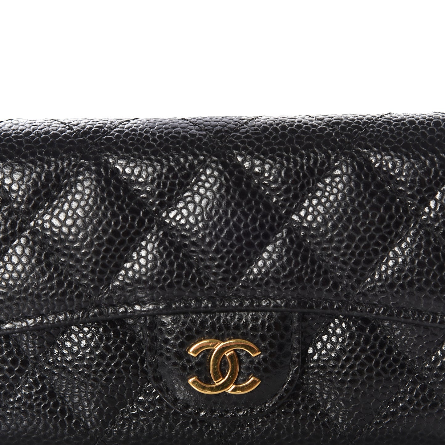 Caviar Quilted Flap Card Holder Black