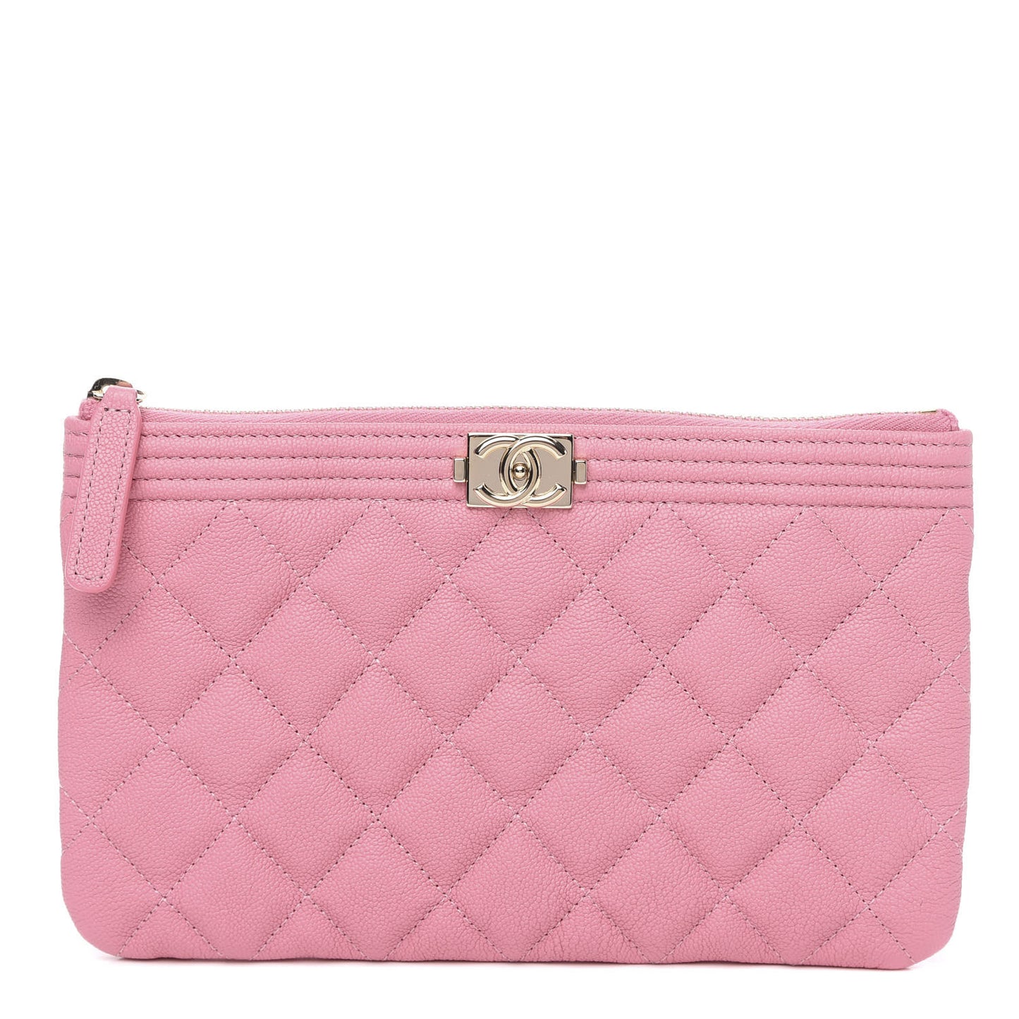 Caviar Quilted Zipped Boy Pouch Pink