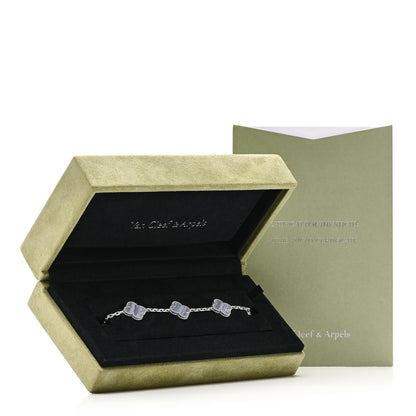 Van Cleef & Arpels 18K White Gold Chalcedony 5 Motifs Vintage Alhambra Bracelet 5 of 5