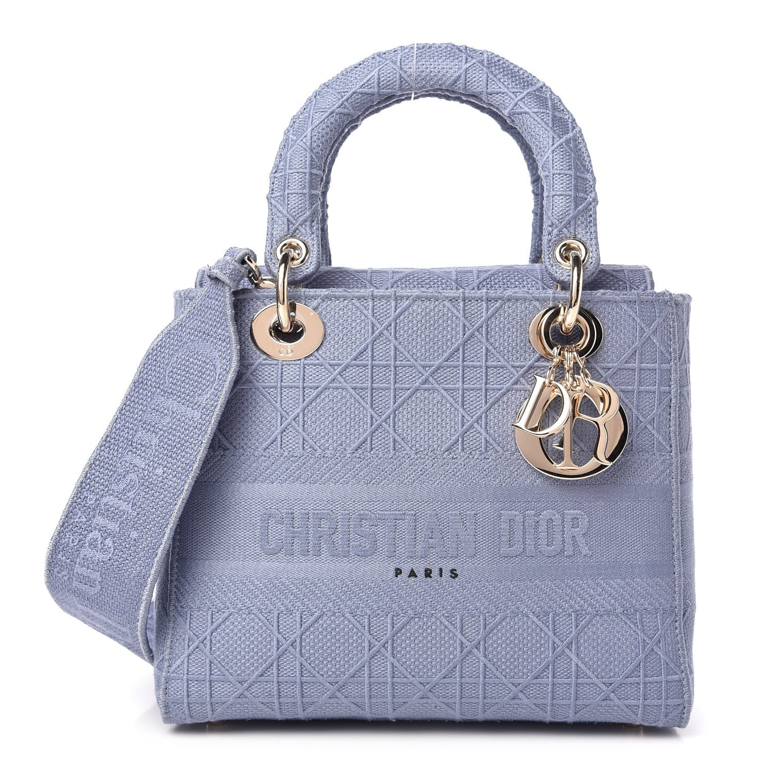 Christian Dior Canvas Embroidered Cannage Medium Lady D-Lite Blue 1 of 10