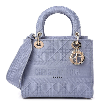 Christian Dior Canvas Embroidered Cannage Medium Lady D-Lite Blue 1 of 10