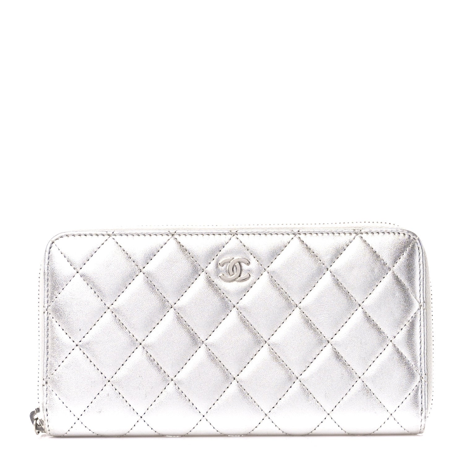 Chanel Metallic Lambskin Quilted Large Gusset Zip Around Wallet Silver 1 of 11