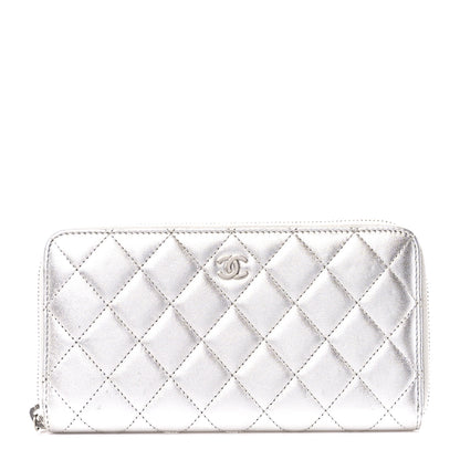 Chanel Metallic Lambskin Quilted Large Gusset Zip Around Wallet Silver 1 of 11