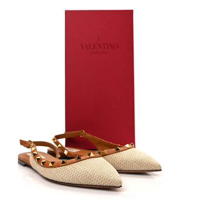 Valentino Garavani Raffia Calfskin Rockstud Slingback Flats 37 Naturale 8 of 8
