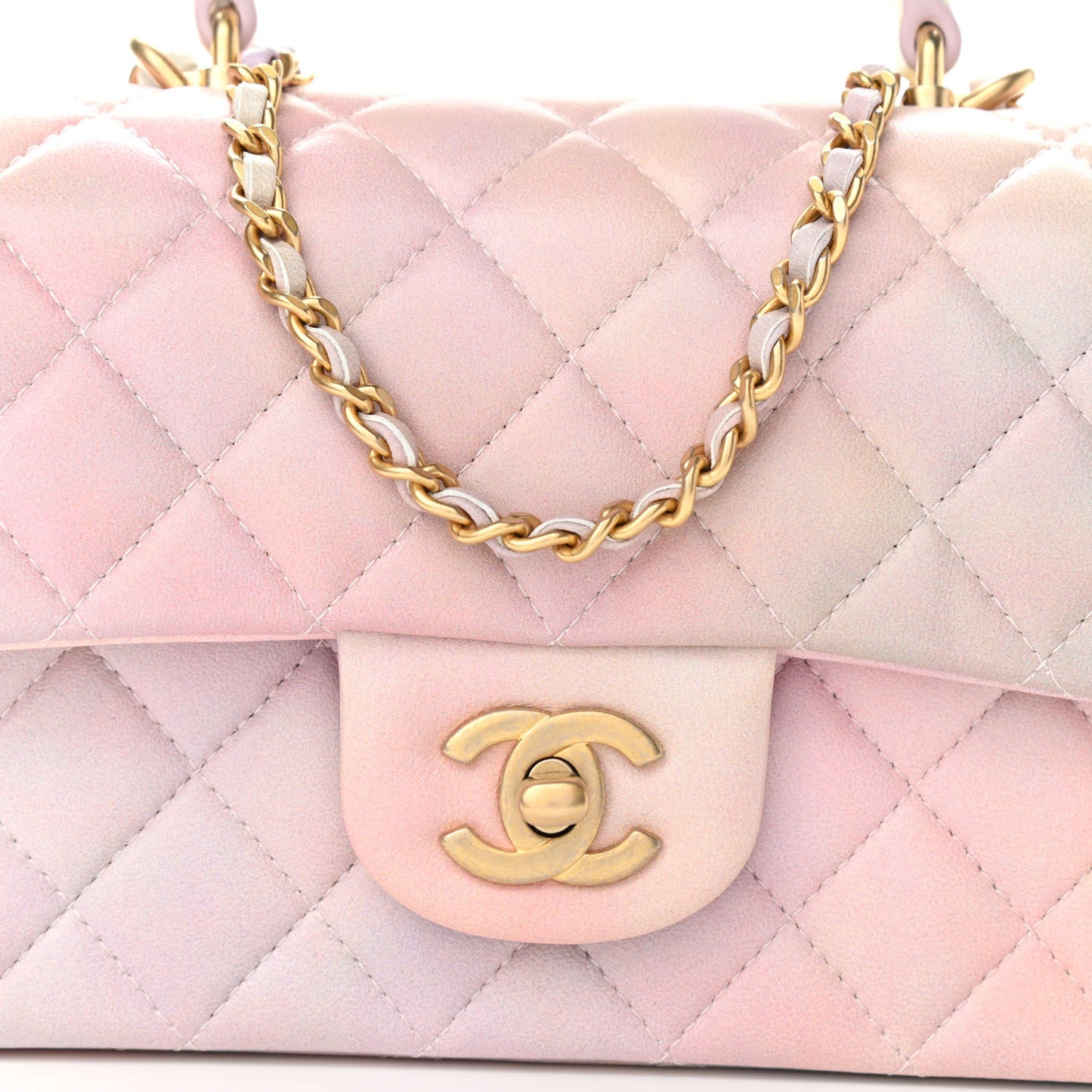 Lambskin Quilted Ombre Mini Top Handle Rectangular Flap Pink Multicolor