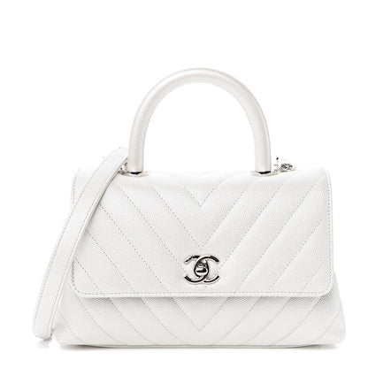 Chanel Iridescent Caviar Chevron Quilted Mini Coco Handle Flap White 1 of 10