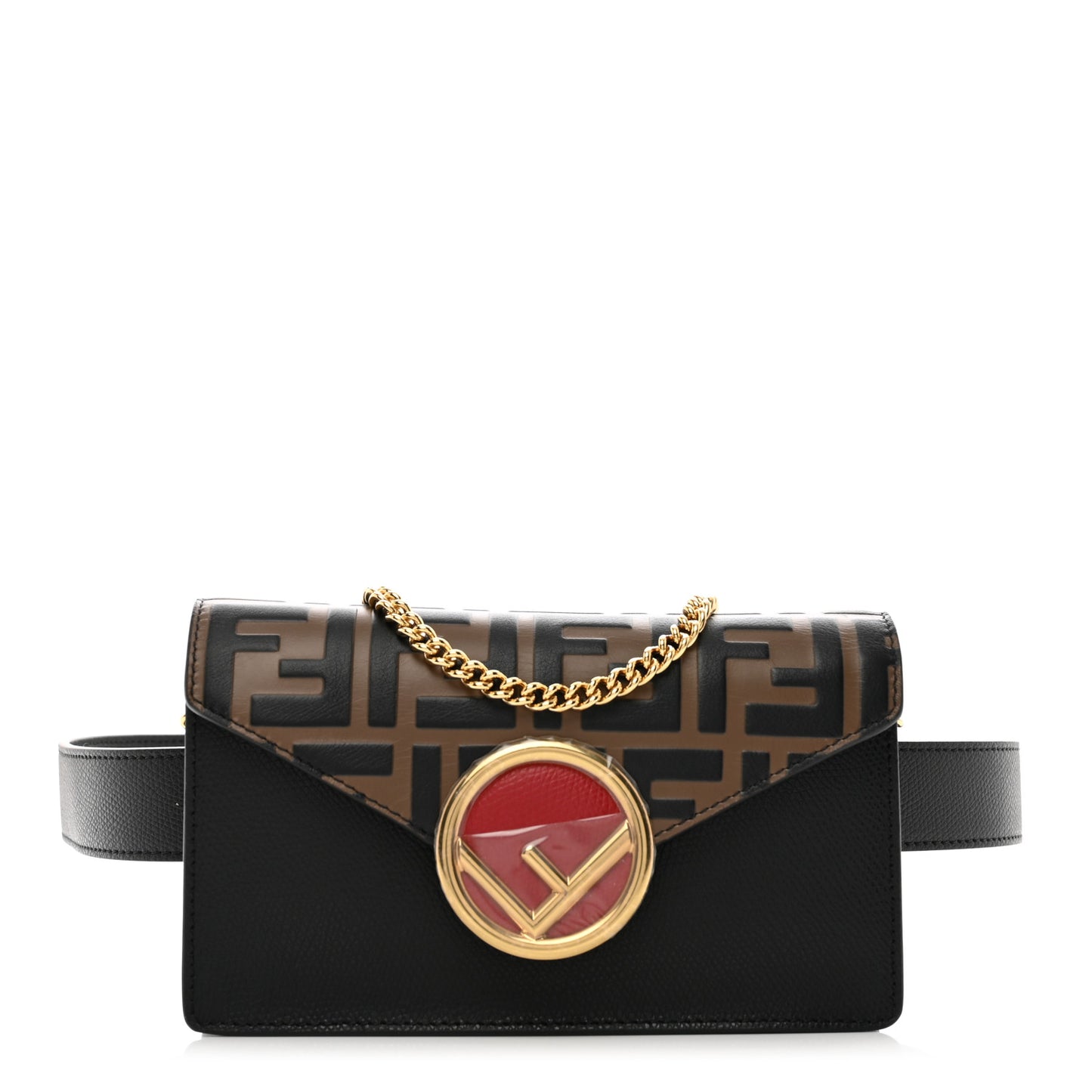 Vitello Liberty F is Fendi Bi-Color FF 1974 Embossed Envelope Belt Bag Maya Black
