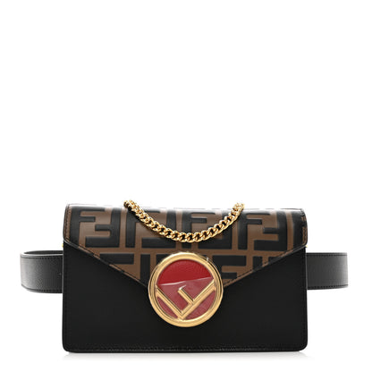 Fendi Vitello Liberty F is Fendi Bi-Color FF 1974 Embossed Envelope Belt Bag Maya Black 1 of 10