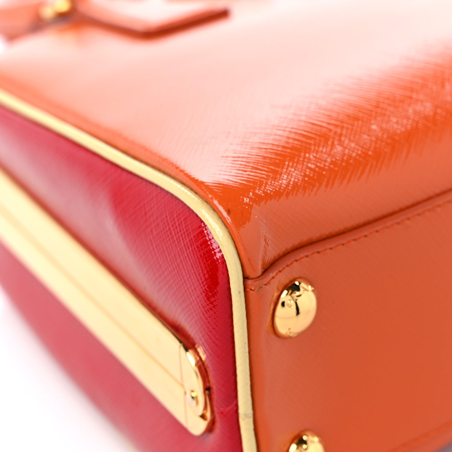 Saffiano Vernice Frame Top Bag Papaya Rosso White
