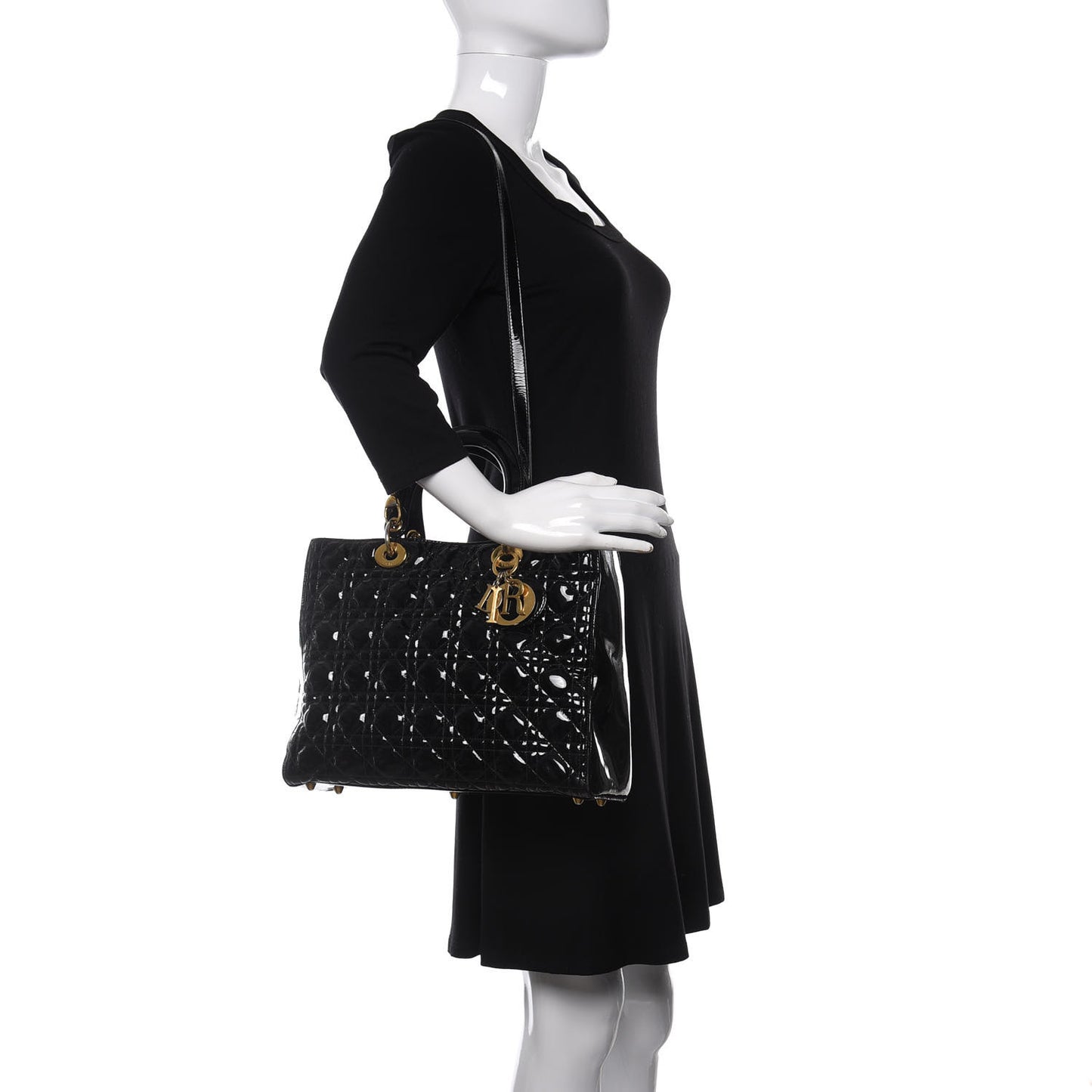 Patent Cannage Large Lady Dior Black