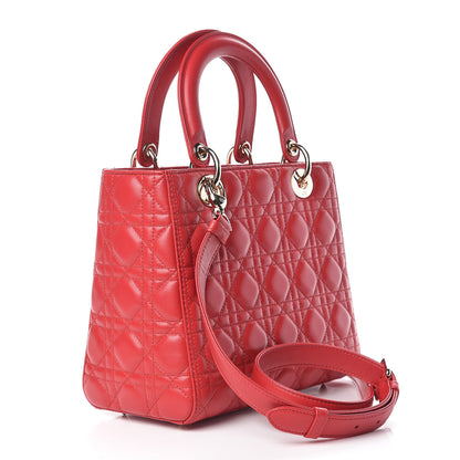 Christian Dior Lambskin Cannage Medium Lady Dior Red 3 of 11