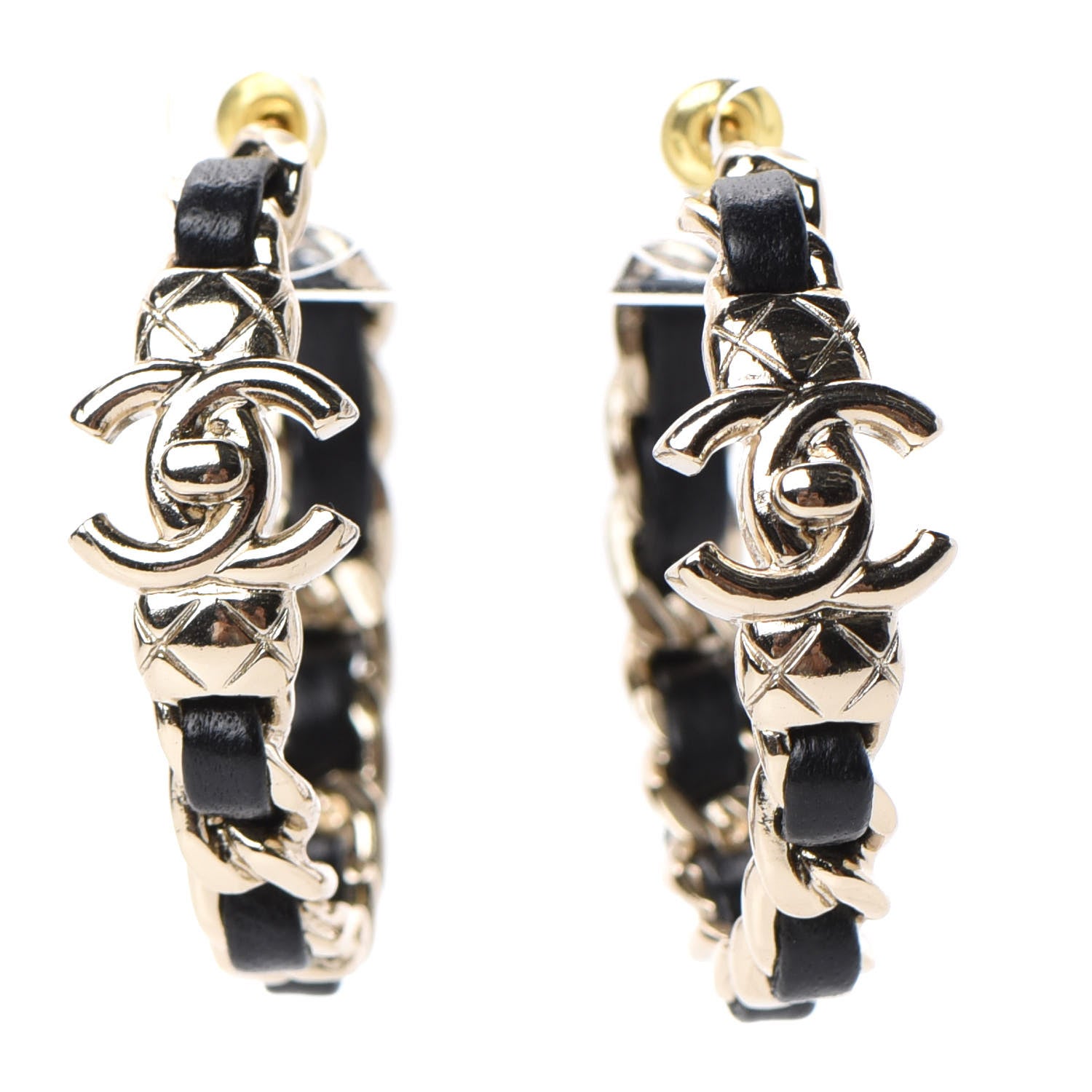 Chanel Lambskin CC Turnlock Chain Hoop Earrings Gold Black 1 of 5