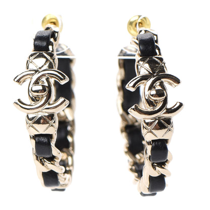 Chanel Lambskin CC Turnlock Chain Hoop Earrings Gold Black 1 of 5