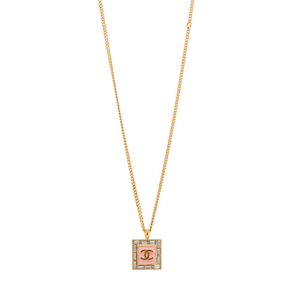 Chanel Crystal Baguette CC Pendant Necklace Pink Gold 1 of 4