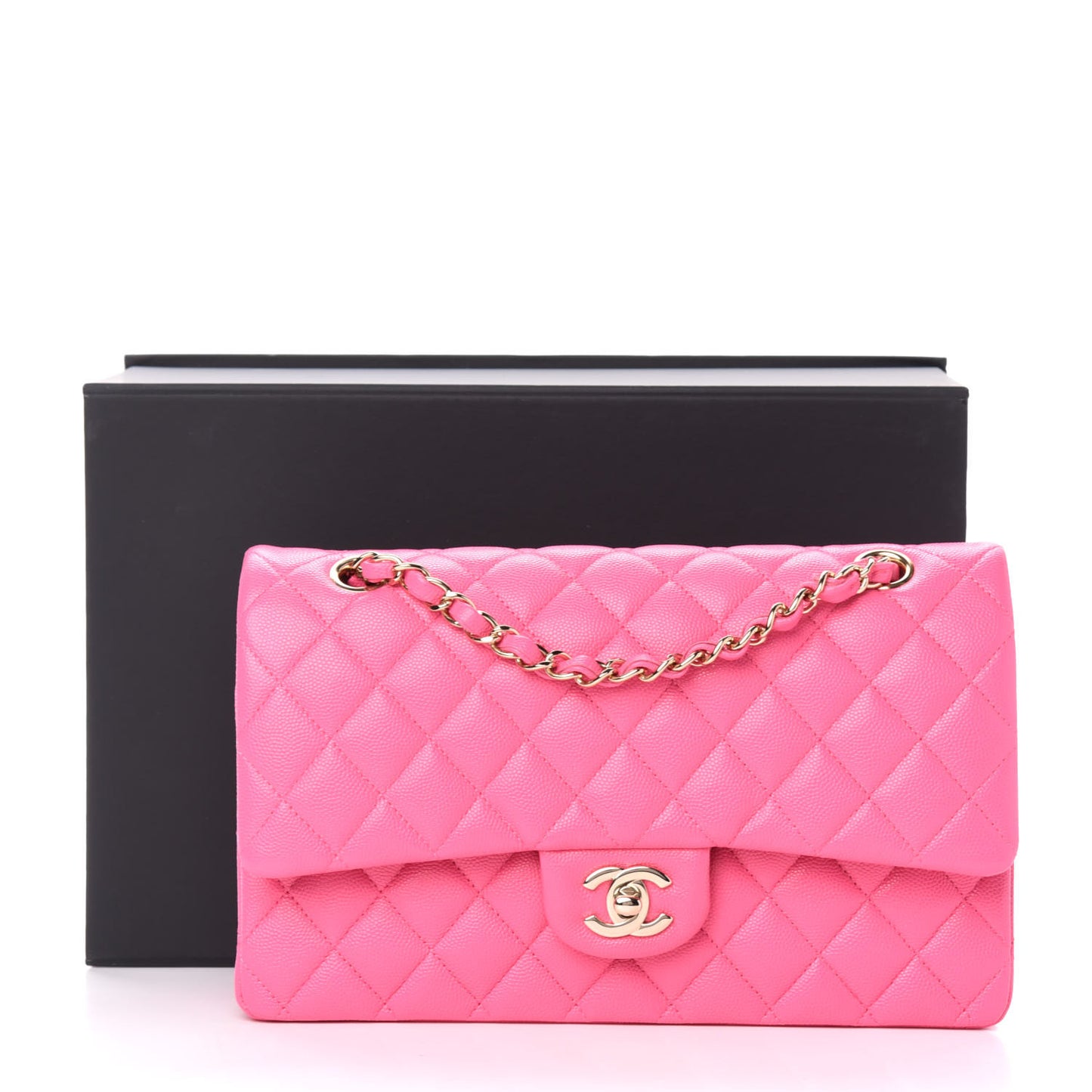 Caviar Quilted Medium Double Flap Pink
