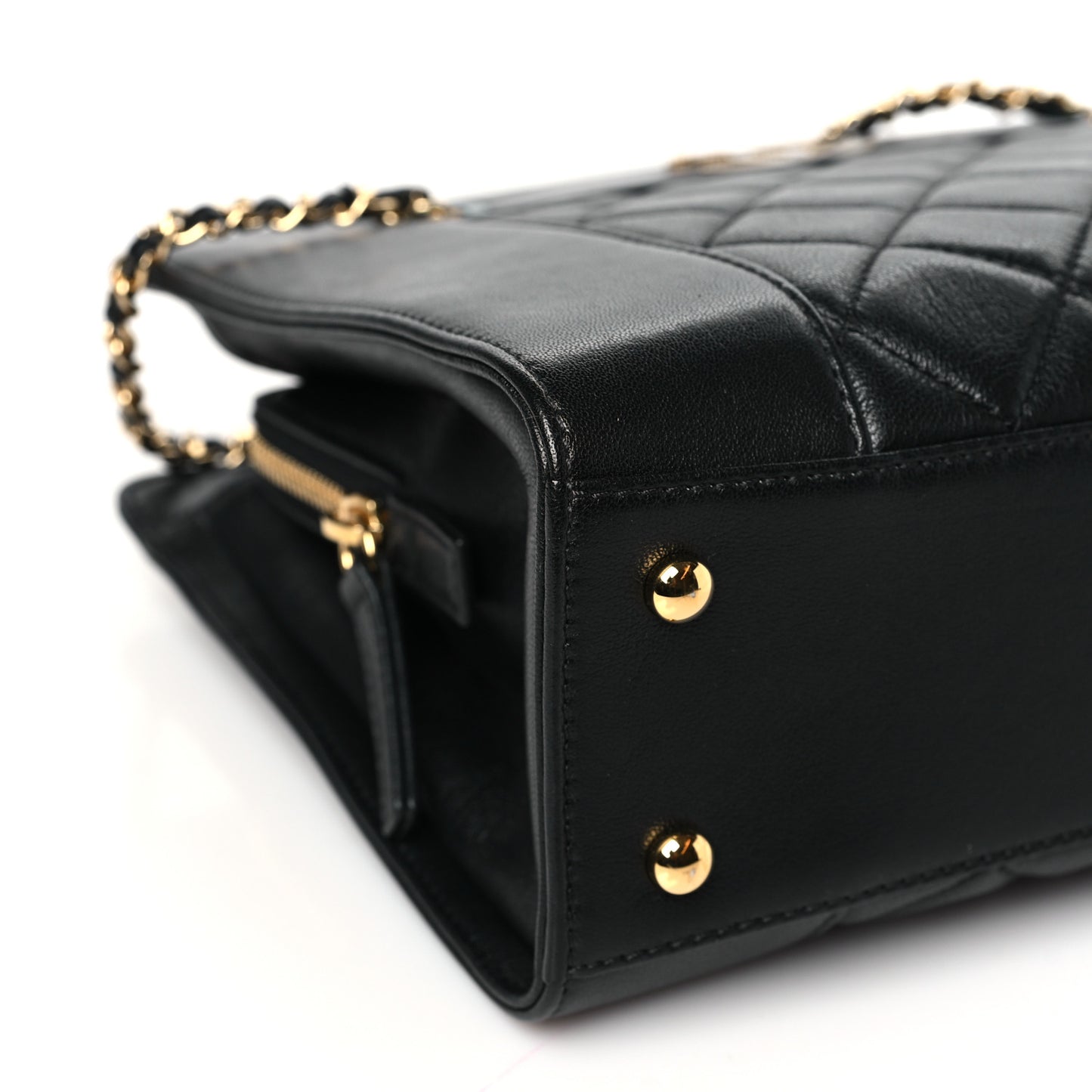 Sheepskin Quilted Small Mademoiselle Vintage Shopping Tote Black