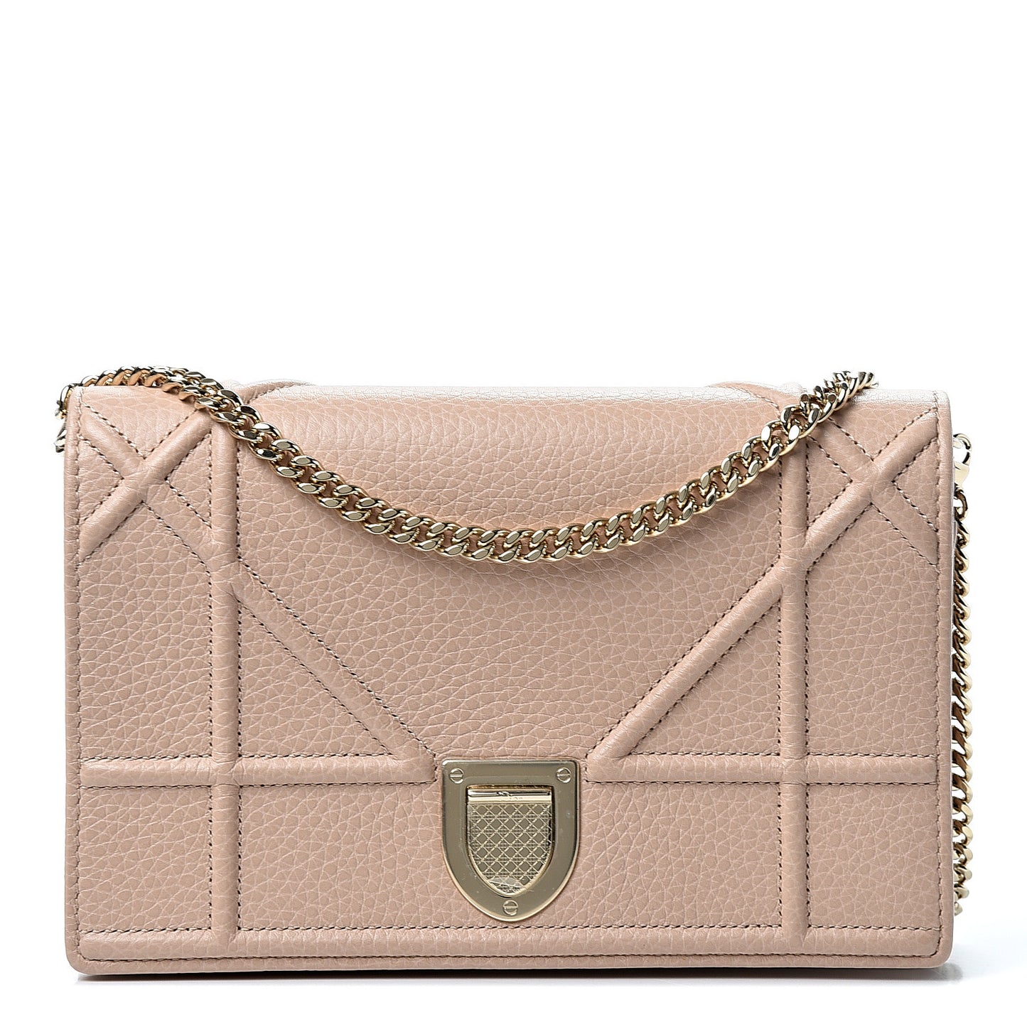 Grained Calfskin Diorama Wallet on Chain Pouch Nude