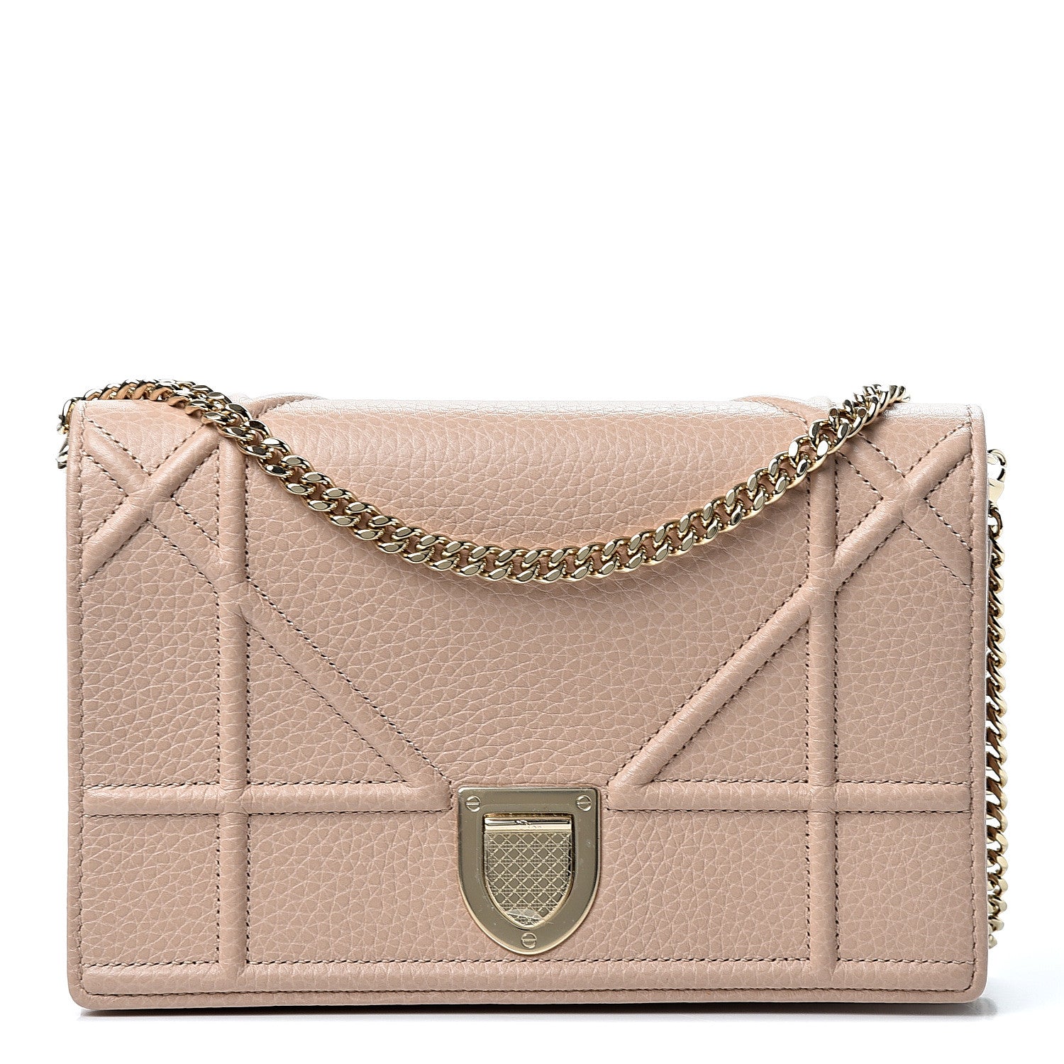 Christian Dior Grained Calfskin Diorama Wallet on Chain Pouch Nude 1 of 8
