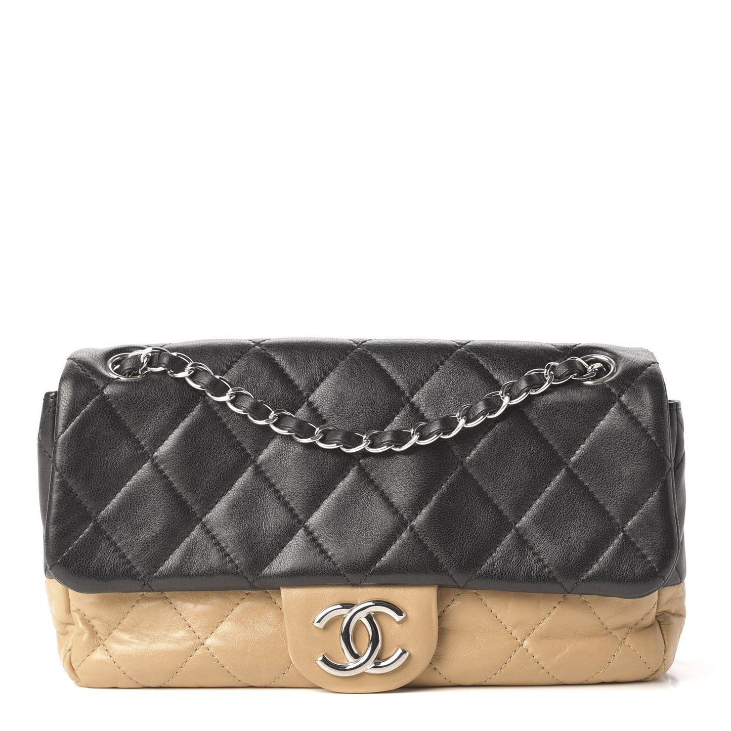 Lambskin Quilted Bi-Color Medium Single Flap Black Beige