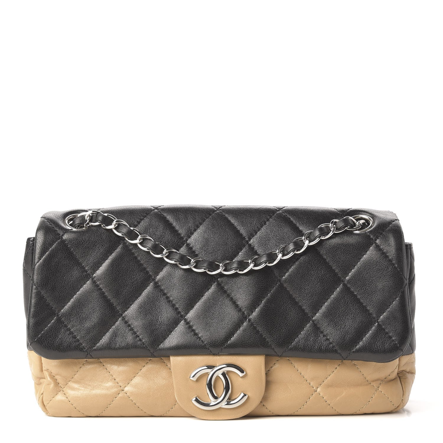 Chanel Lambskin Quilted Bi-Color Medium Single Flap Black Beige 1 of 9