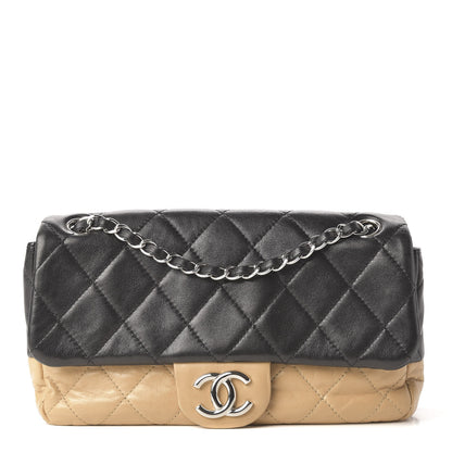 Chanel Lambskin Quilted Bi-Color Medium Single Flap Black Beige 1 of 9
