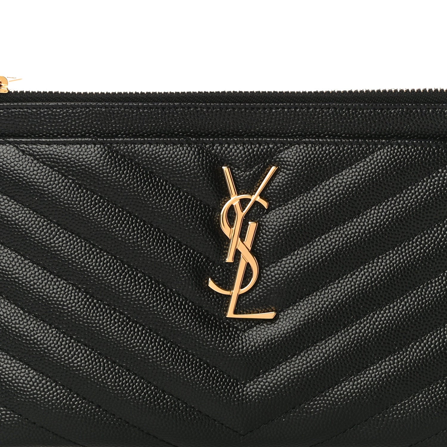 Saint Laurent Grain De Poudre Chevron Monogram Bill Pouch Black 8 of 11