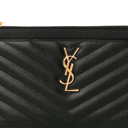Saint Laurent Grain De Poudre Chevron Monogram Bill Pouch Black 8 of 11