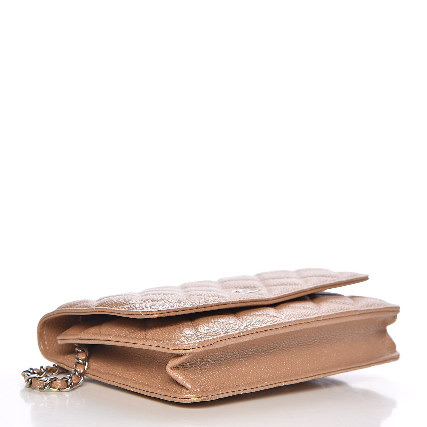 Pearly Caviar Quilted Wallet On Chain WOC Dark Beige