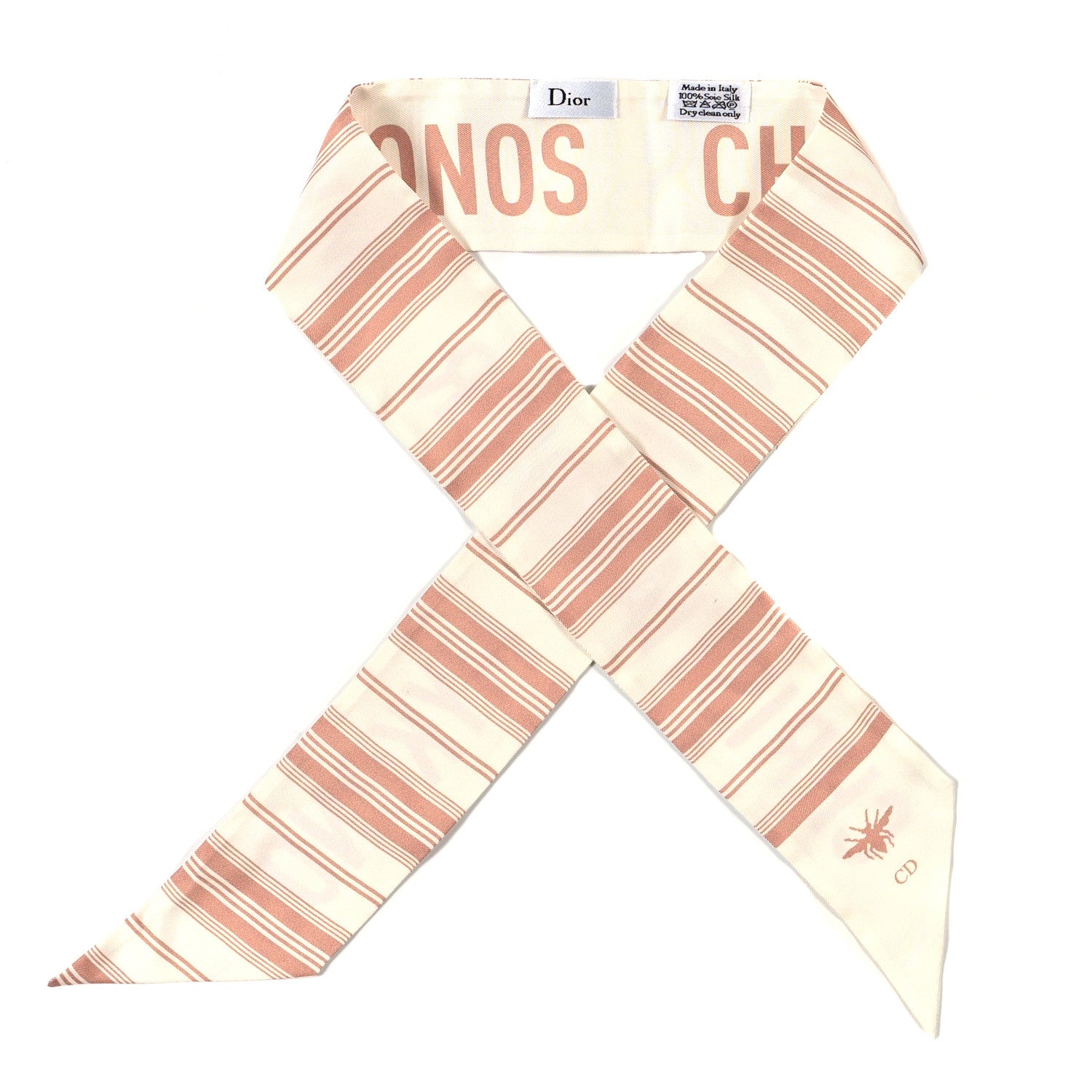 Christian Dior Silk Striped Mitzah Scarf Ivory Pink 1 of 3