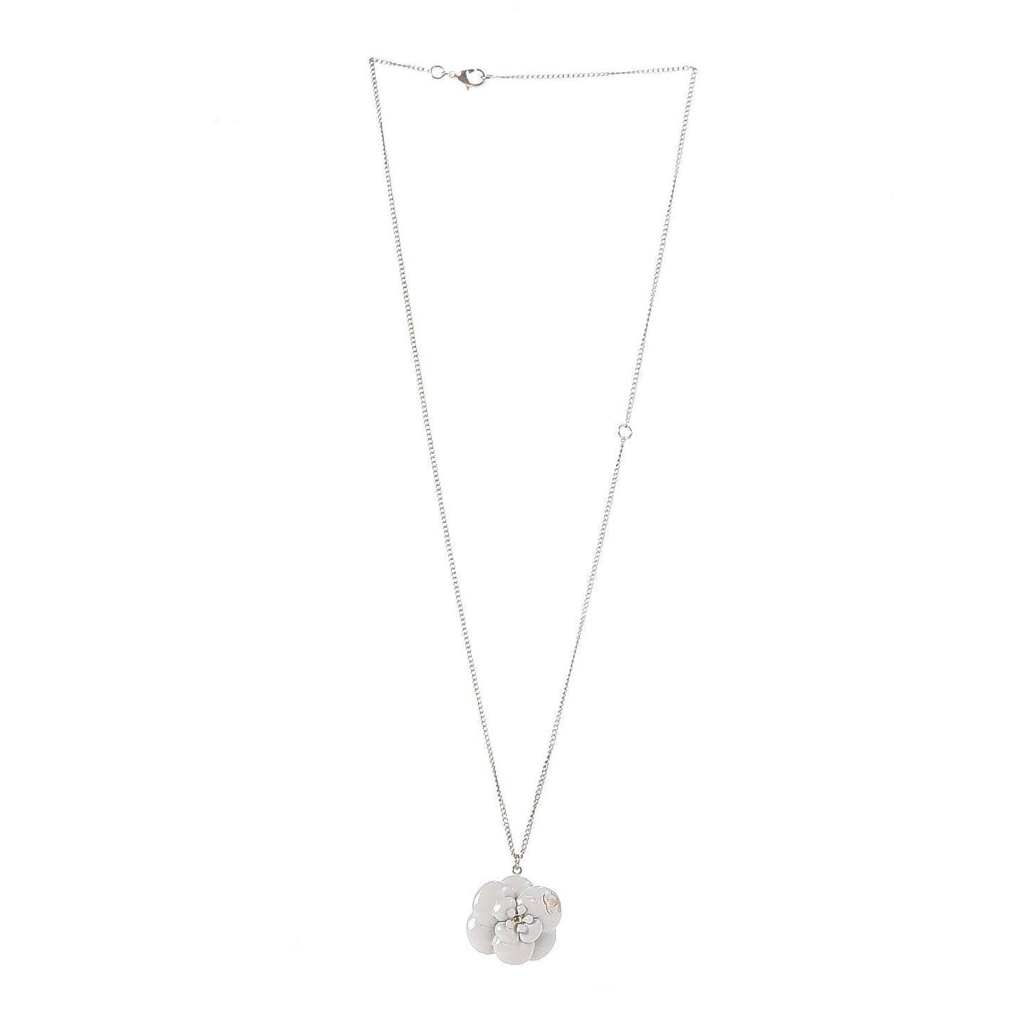 Enamel CC Camellia Pendant Necklace Gold White