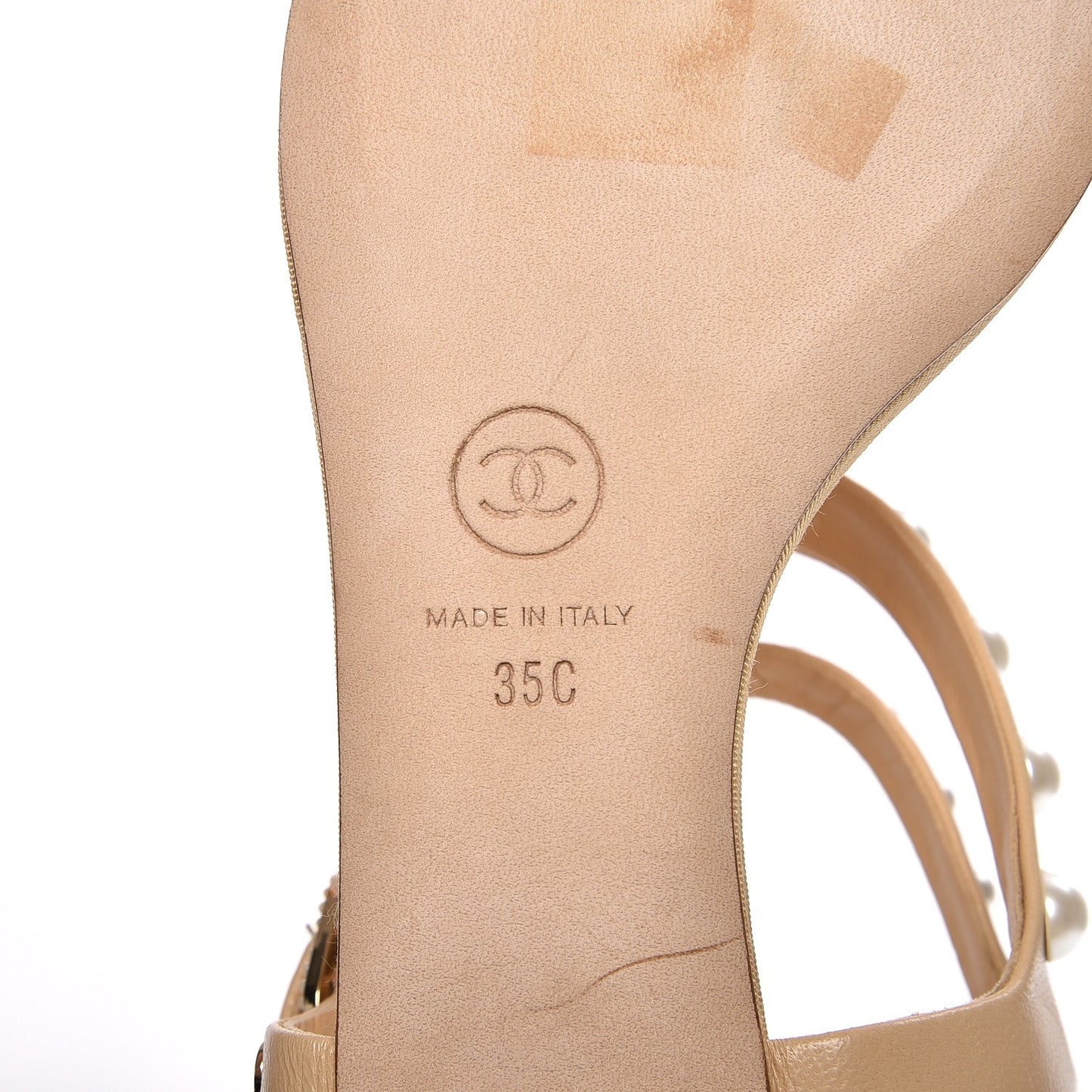 Lambskin Pearl Thong Sandals 35 Beige