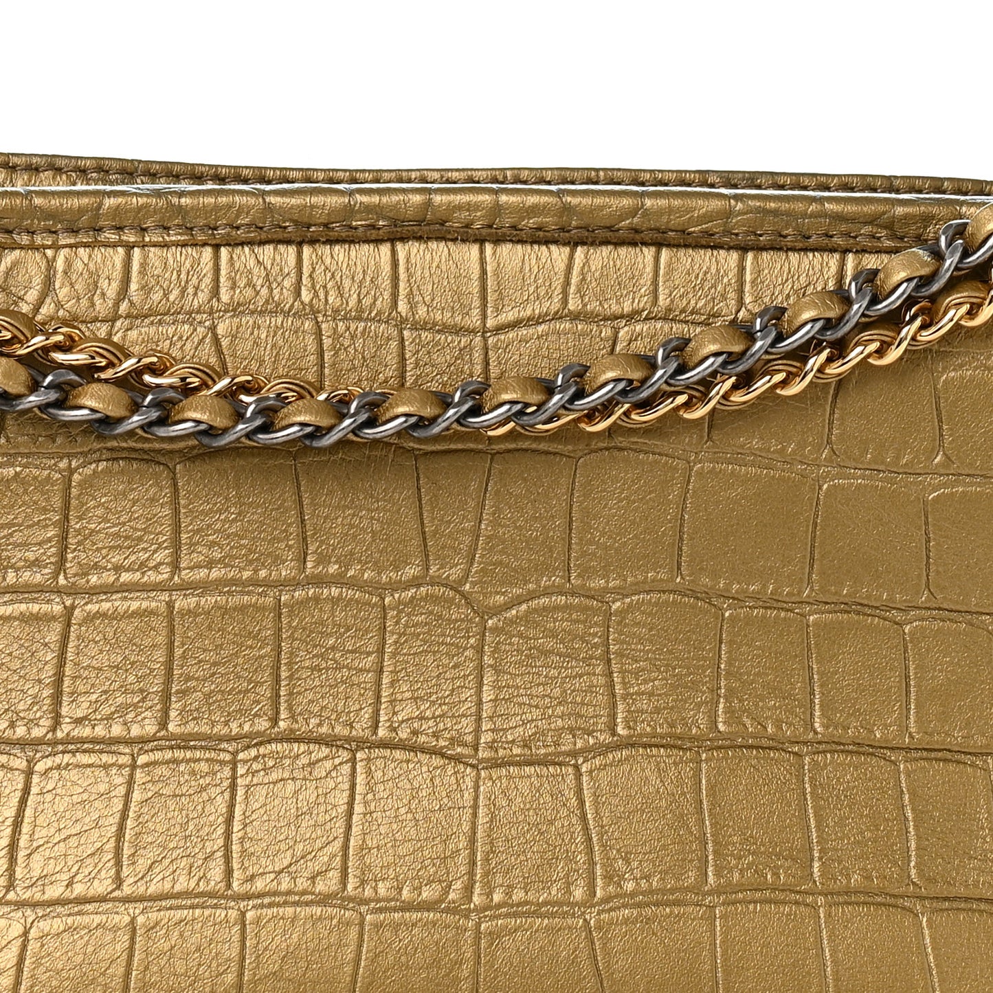 Metallic Calfskin Crocodile Embossed Medium Gabrielle Cocodile Hobo Gold