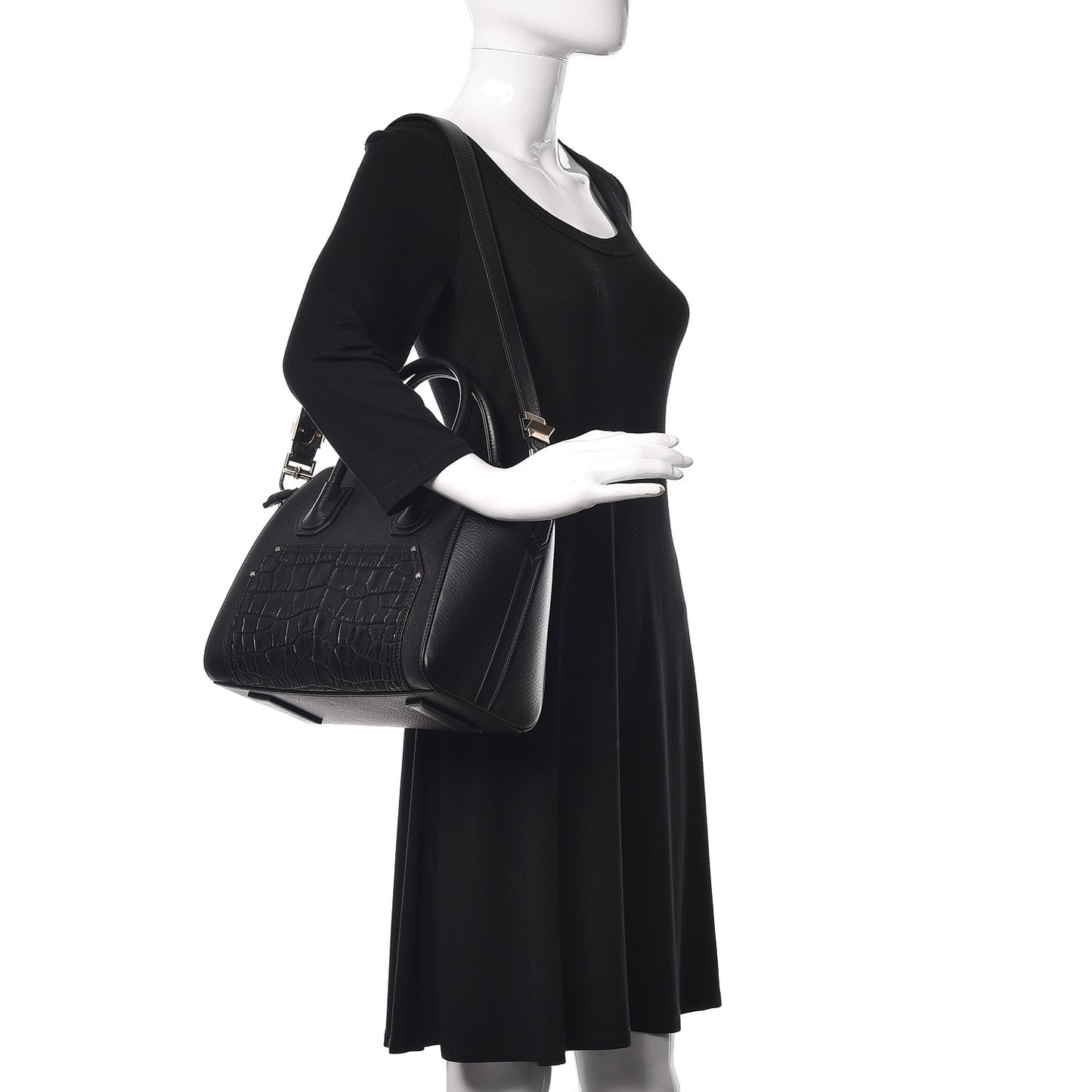 Grained Calfskin Crocodile Embossed Inlay Small Antigona Black